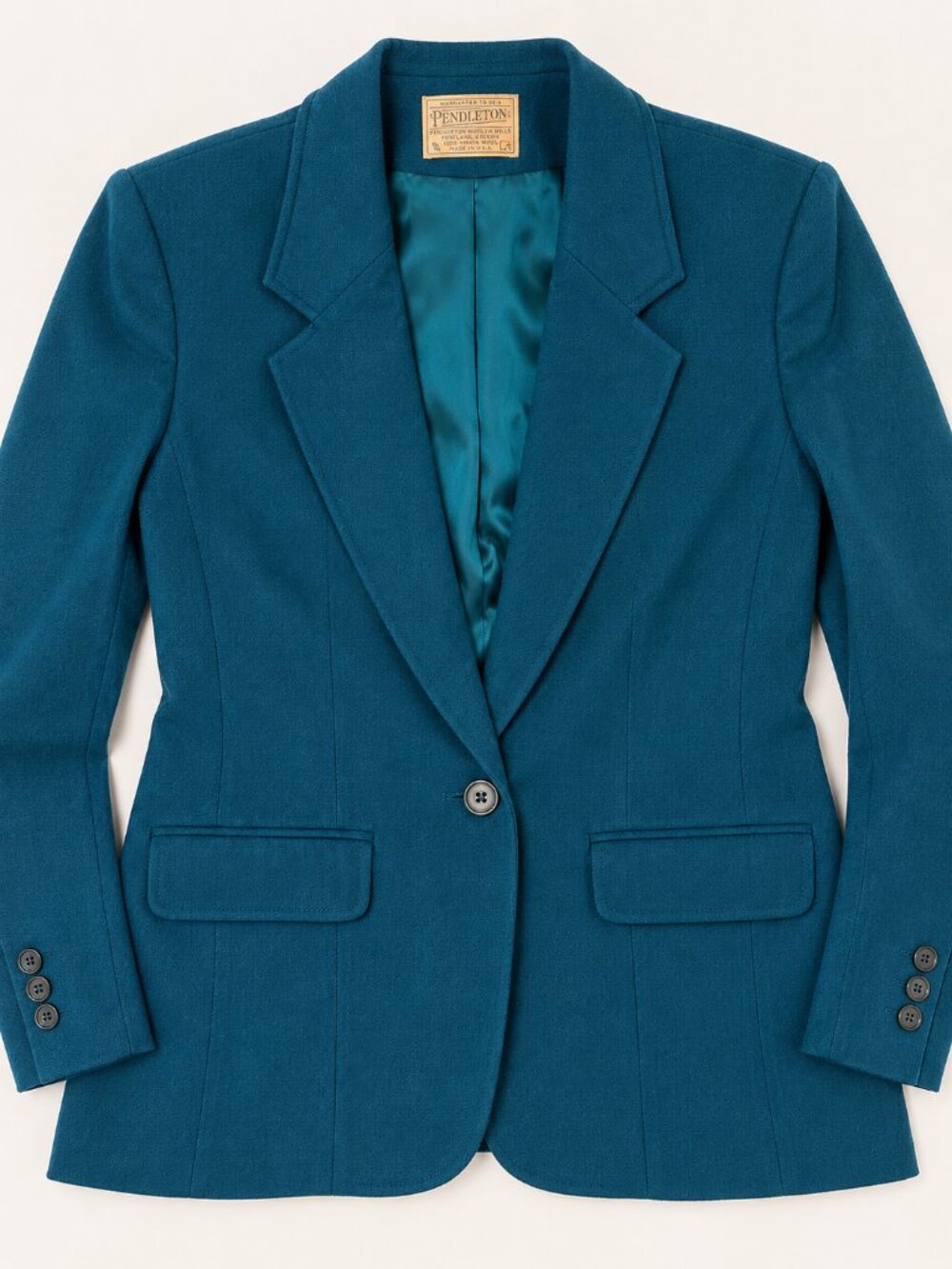 Vintage Pendleton Teal 100% Virgin Wool Blazer Made USA Small 6 8